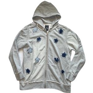 PRPS Gray Distressed Hoodie with Blue Accents